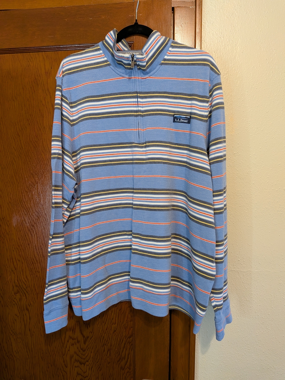 L.L. Bean Light Blue Striped Quarter-Zip Pullover Men's XXL Like New